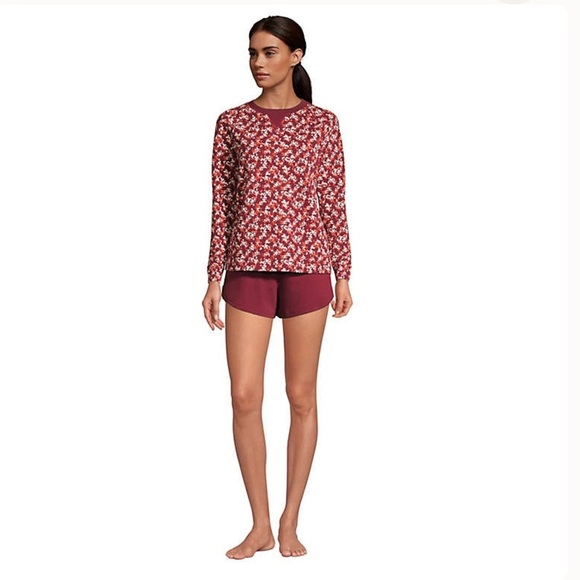 LANDSEND Wms *TALL MED Waffle Pajama Set Long Sleeve Top and Shorts 100% Cotton - Picture 2 of 4